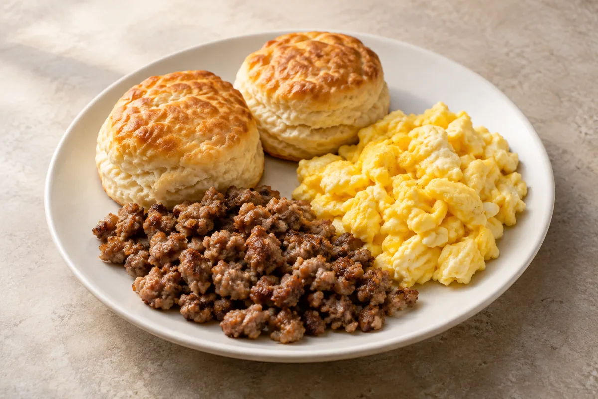 Biscuits with Eggs & Ground Sausage — meal illustration
