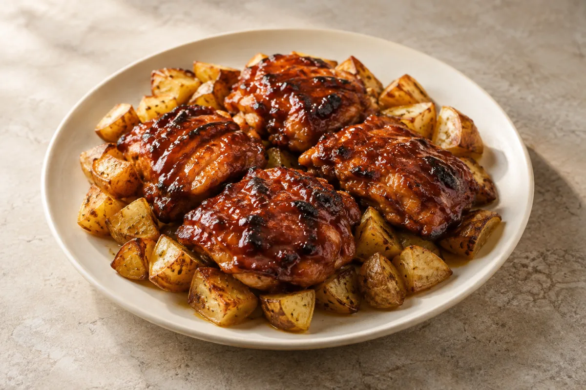 BBQ Chicken Thighs over Potatoes — meal illustration