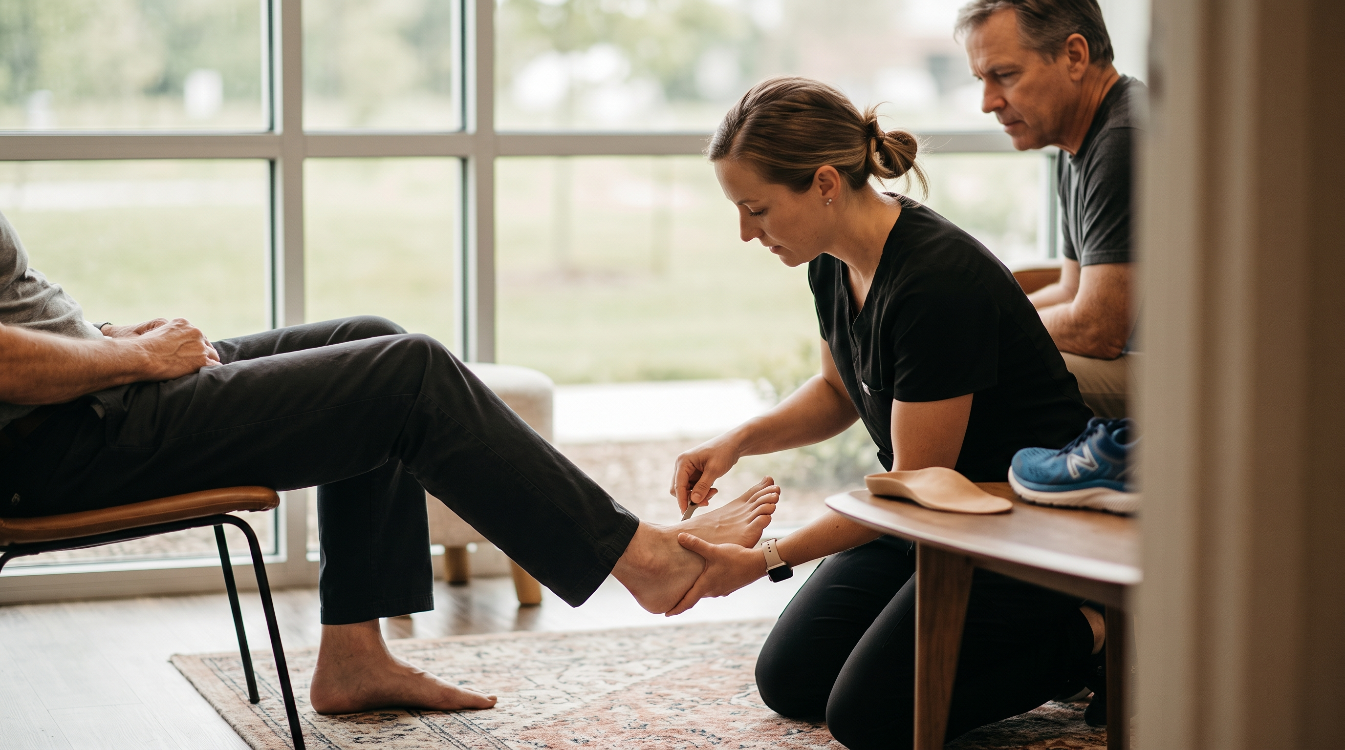 Custom orthotics evaluation for foot mechanics and posture at Total Health Systems