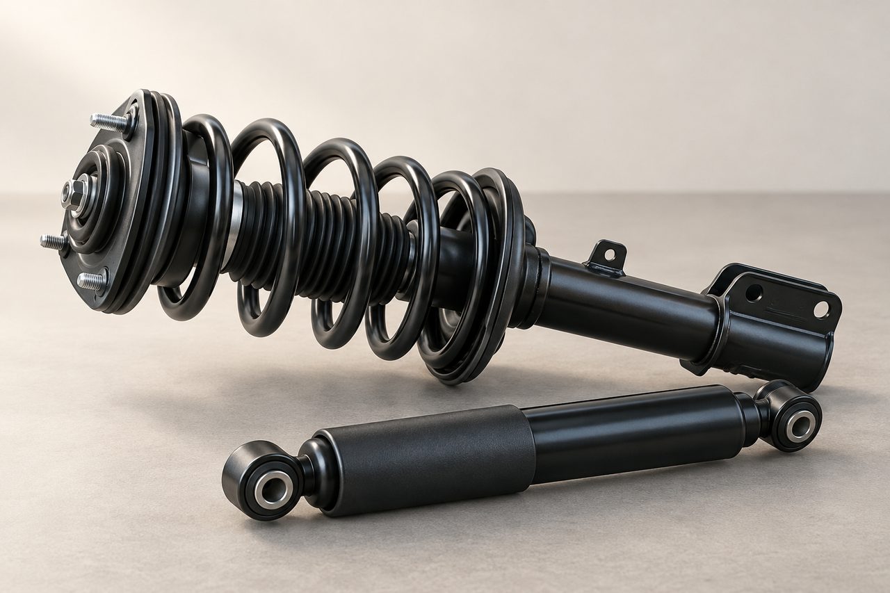 Illustration of a suspension strut and shock absorber
