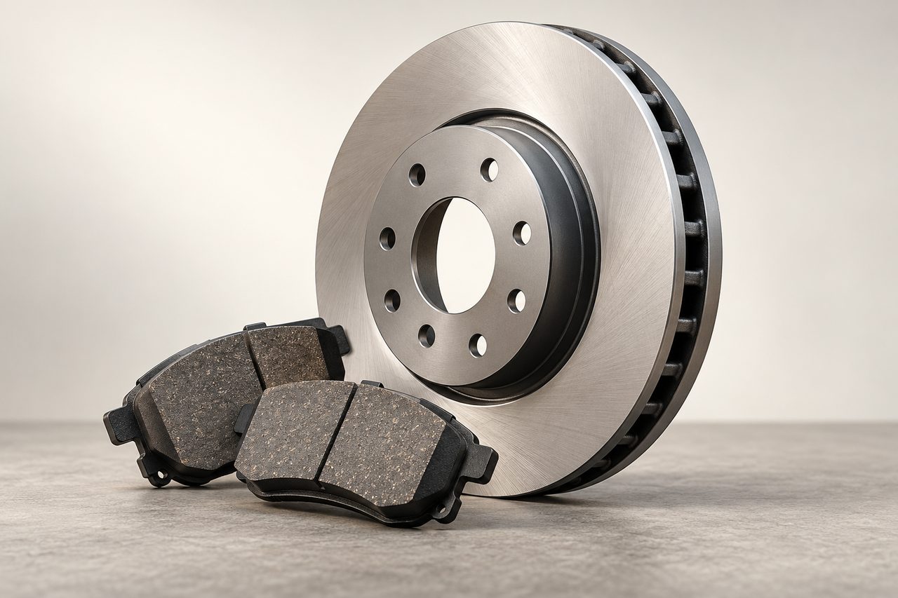 Illustration of a brake rotor and brake pads