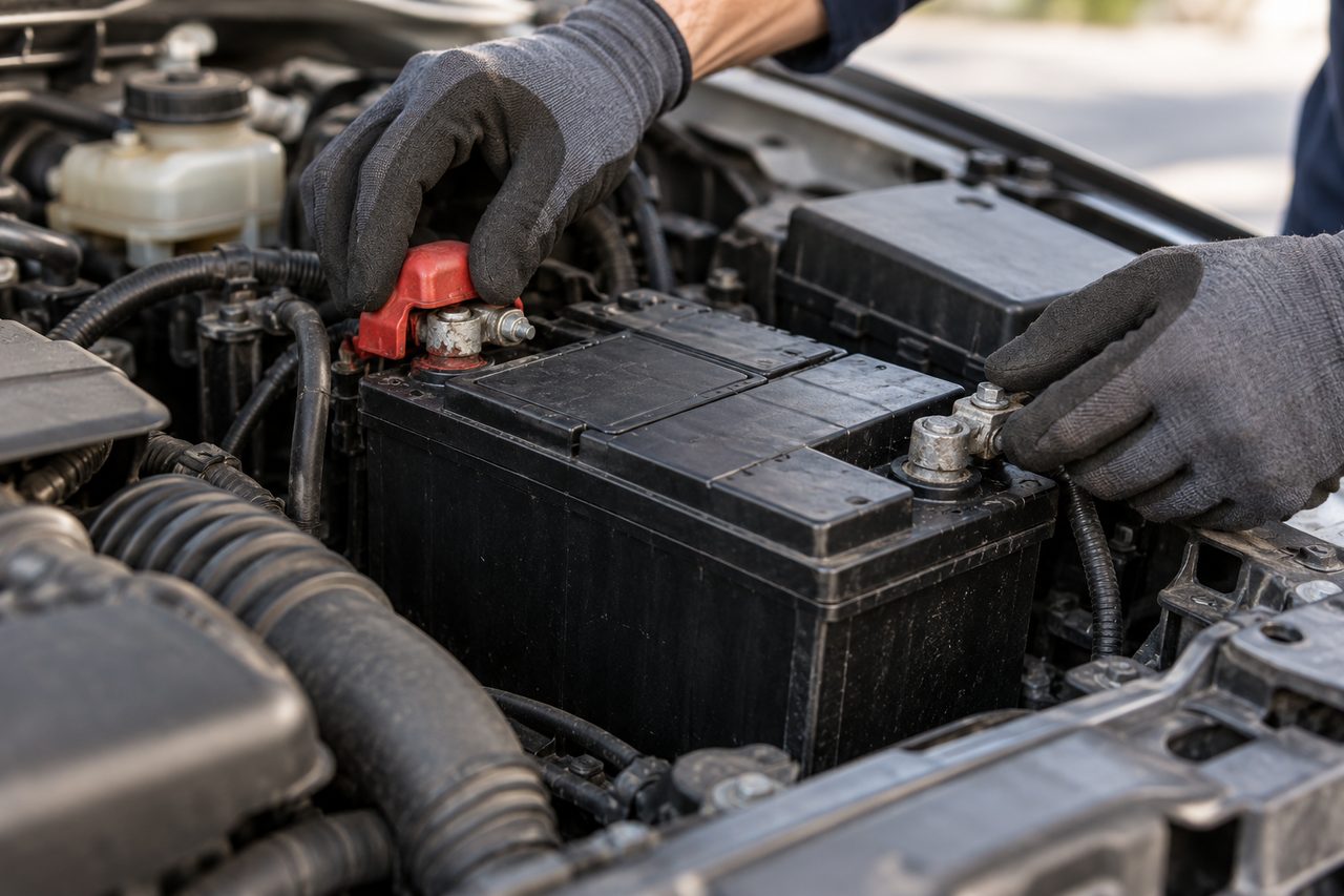 Car battery service — representative AI-generated service illustration
