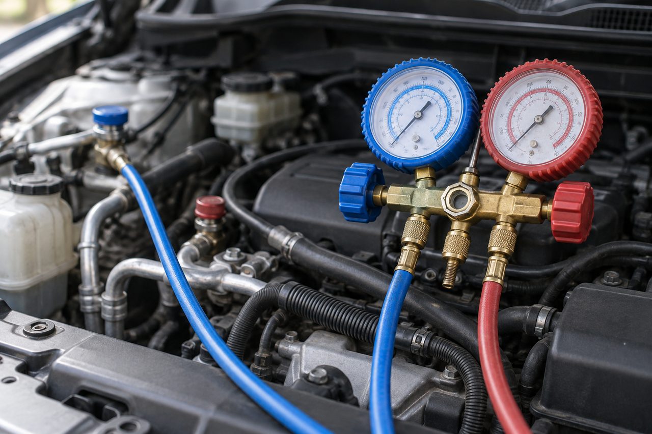 Car A/C diagnostics & repair — representative AI-generated service illustration